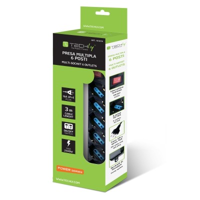 Techly IUPS-PCP-16BK3 prolunghe e multiple 3 m 6 presa(e) AC Interno Nero